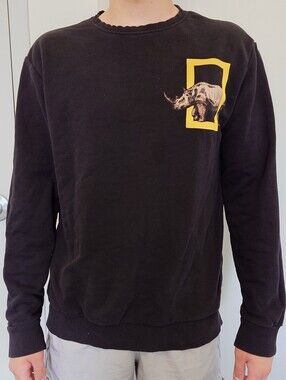 National Geographic Black Crewneck Sweater with Yellow Accent